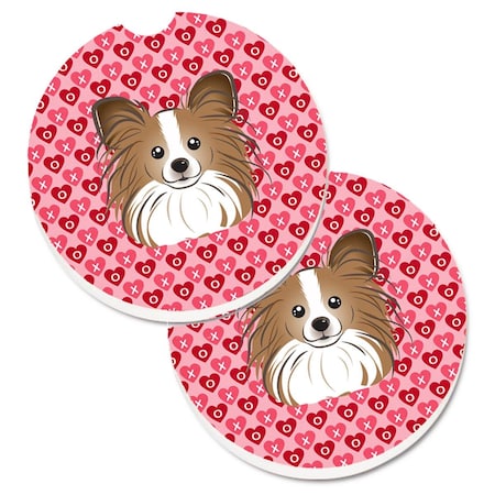 Carolines Treasures Papillon Hearts Cup Holder Car Coasters - Set of 2 BB5318CARC